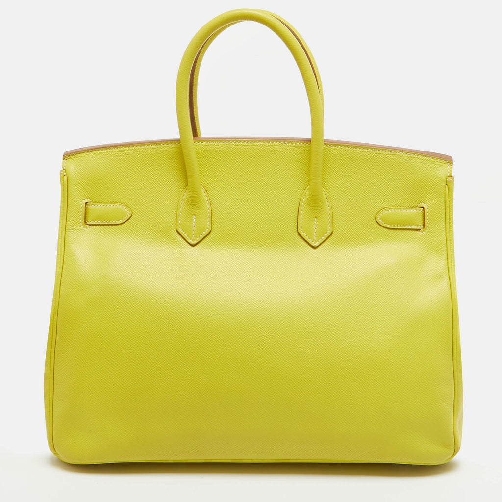 HERMES Soufre/Gris Perle Epsom Leather Palladium Finish Birkin 35 Bag