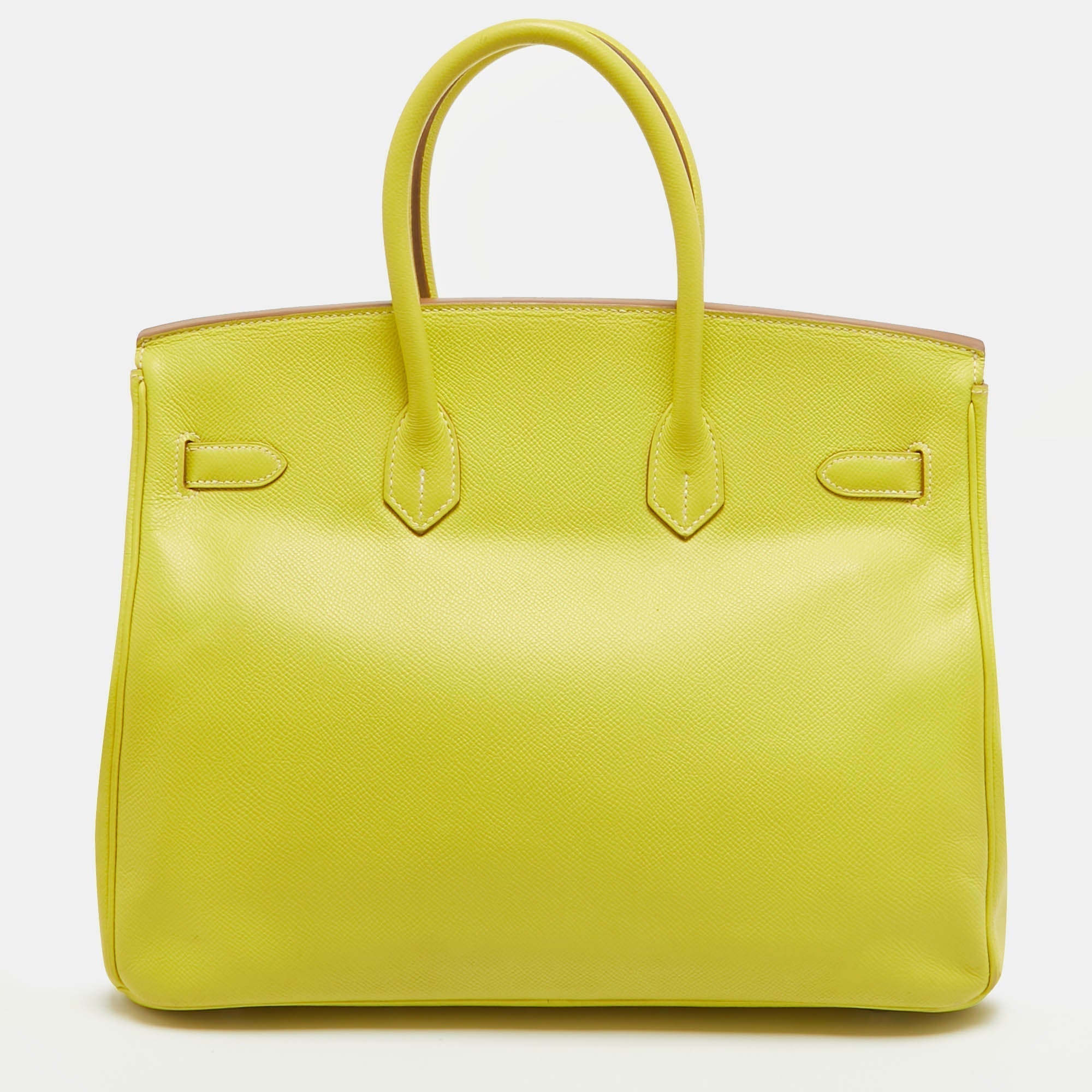 HERMES Soufre/Gris Perle Epsom Leather Palladium Finish Birkin 35 Bag