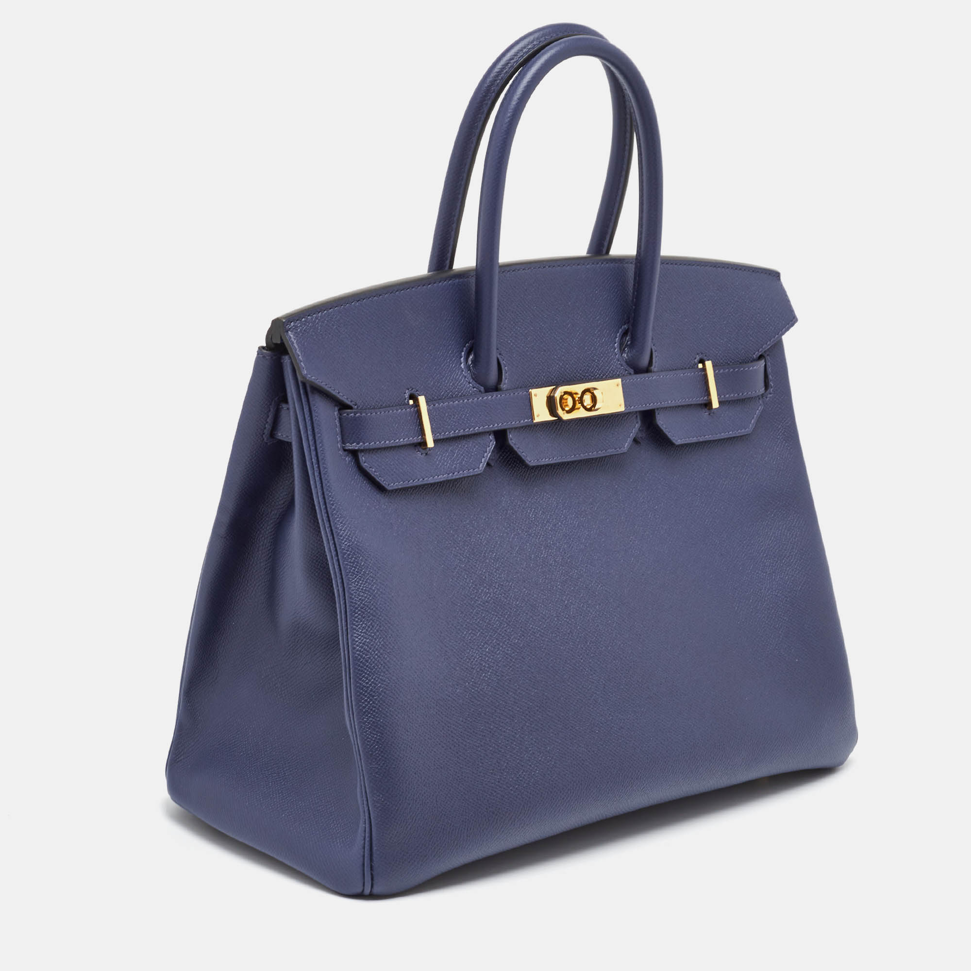 HERMES Blue Saphir Epsom Leather Gold Finish Birkin 35 Bag