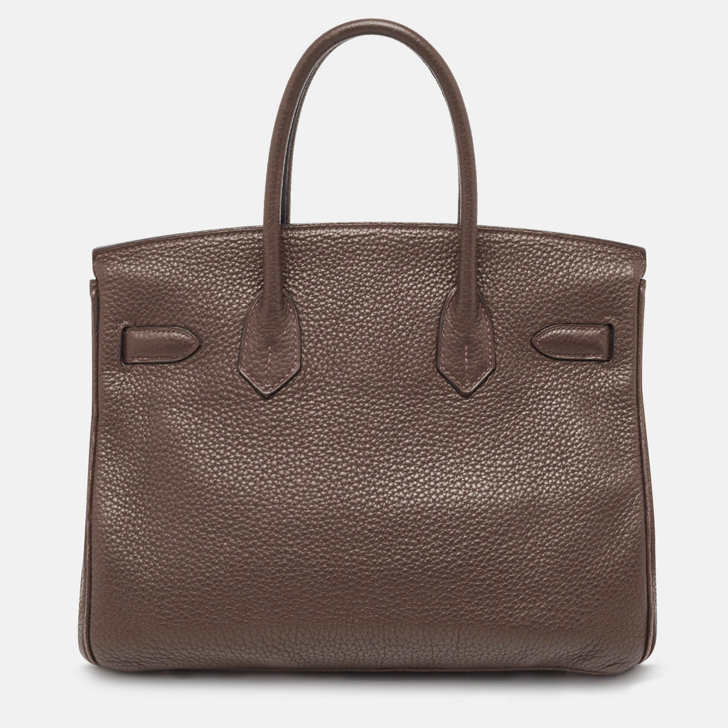 HERMES Chocolat Taurillon Clemence Leather Palladium Finish Birkin 30 Bag