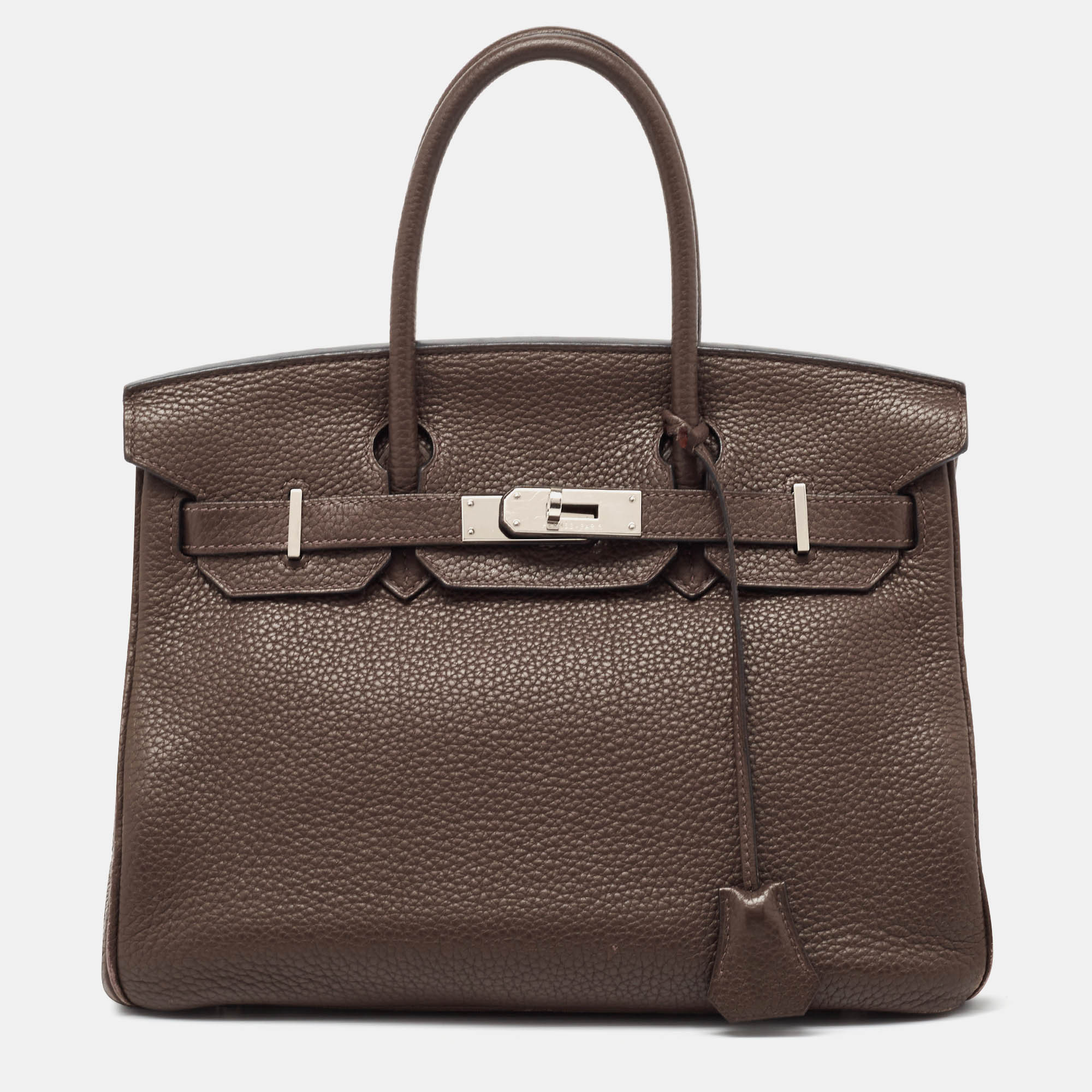 HERMES Chocolat Taurillon Clemence Leather Palladium Finish Birkin 30 Bag