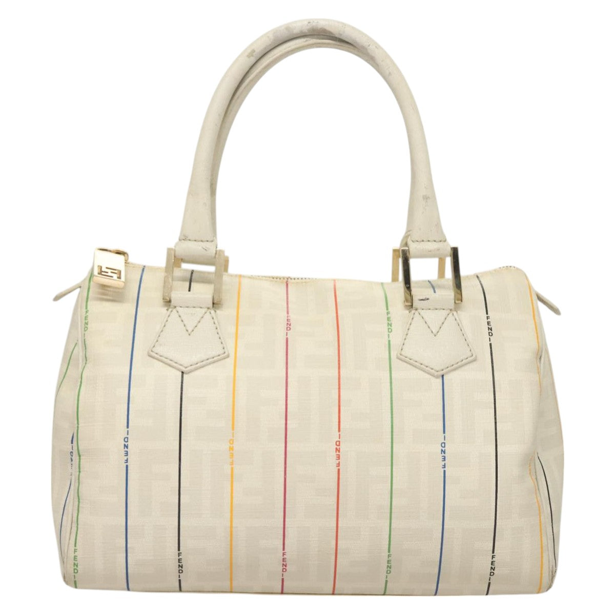 FENDI Zucca Canvas Boston Bag PVC White Gold mr1249
