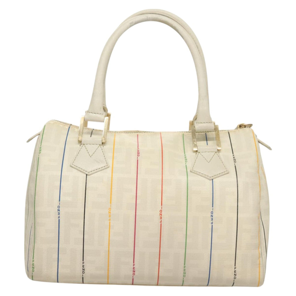 FENDI Zucca Canvas Boston Bag PVC White Gold mr1249