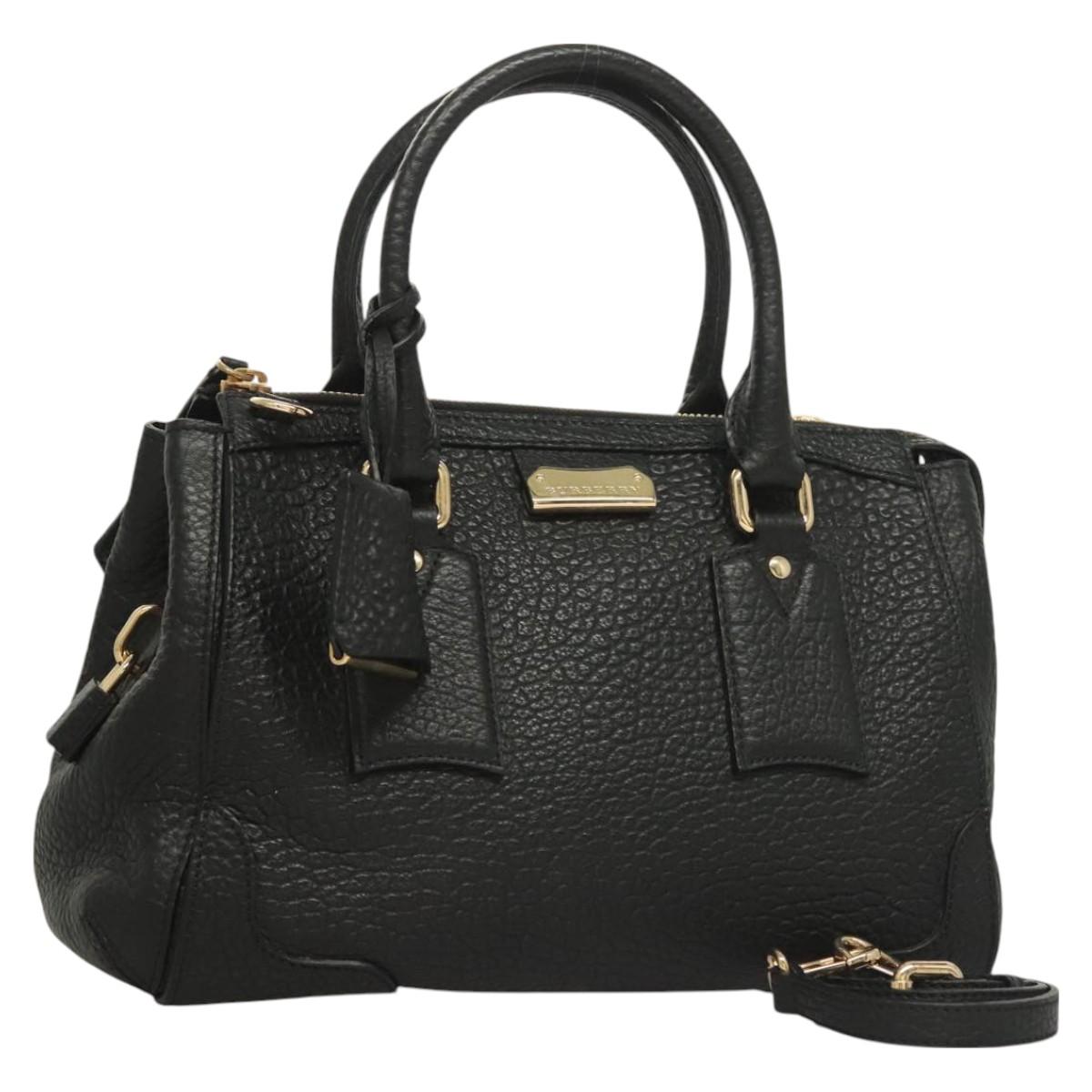 BURBERRY Hand Bag Leather 2way Black Gold mr1365