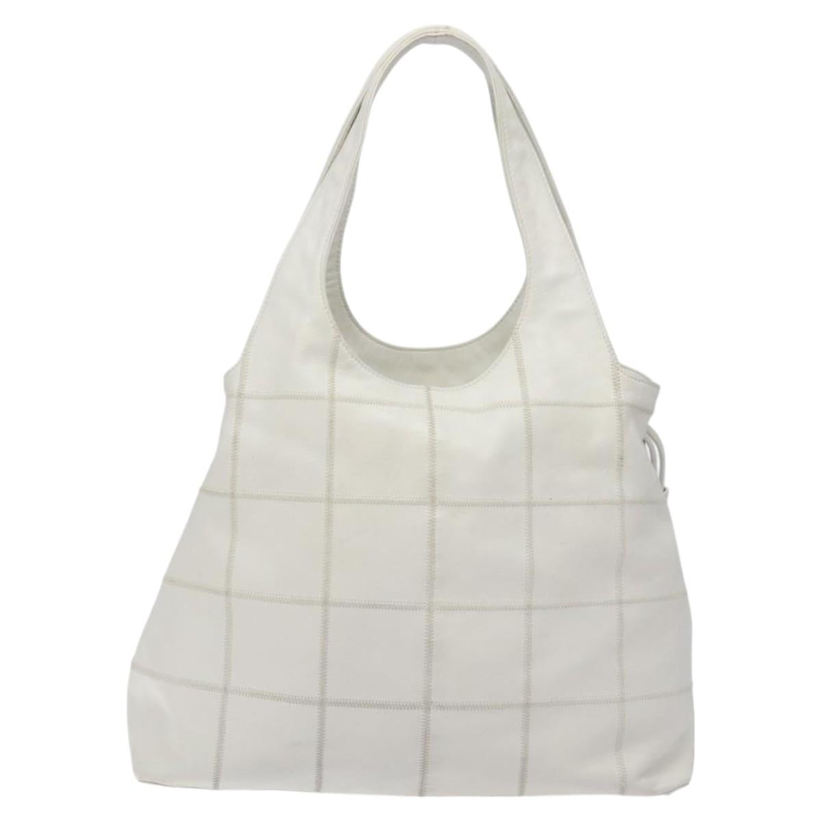 CHANEL Choco Bar Fringe Tote Bag Leather White Silver CC mr1367