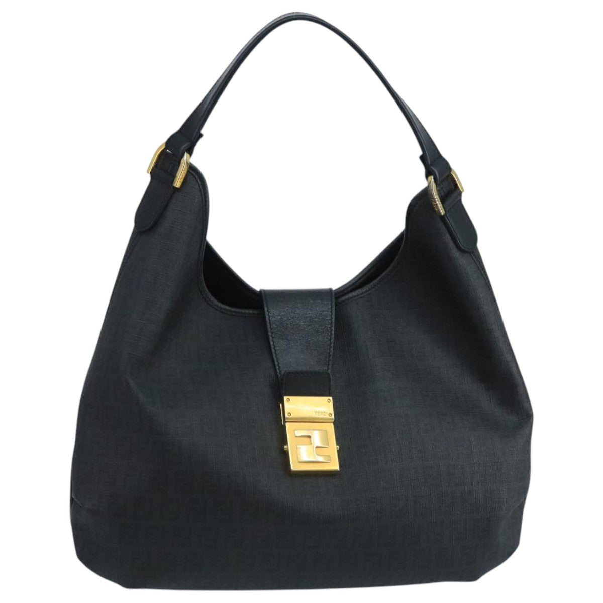FENDI Zucchino Canvas Shoulder Bag Black mr746