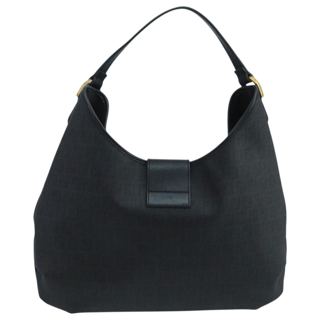 FENDI Zucchino Canvas Shoulder Bag Black mr746