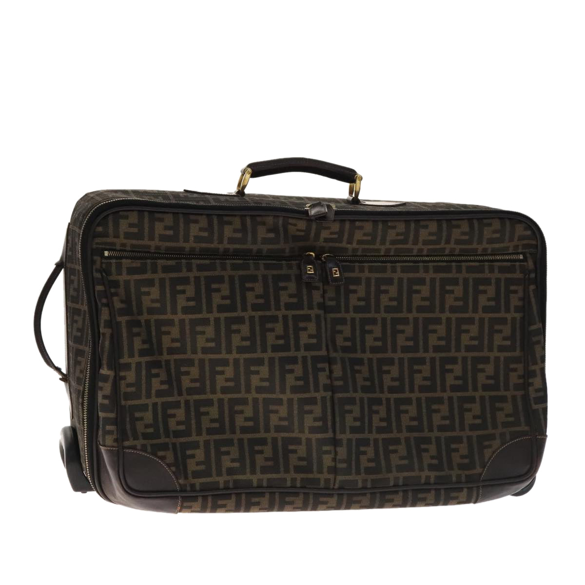 FENDI Zucca Canvas Carry Case Boston Bag Black Brown mr869