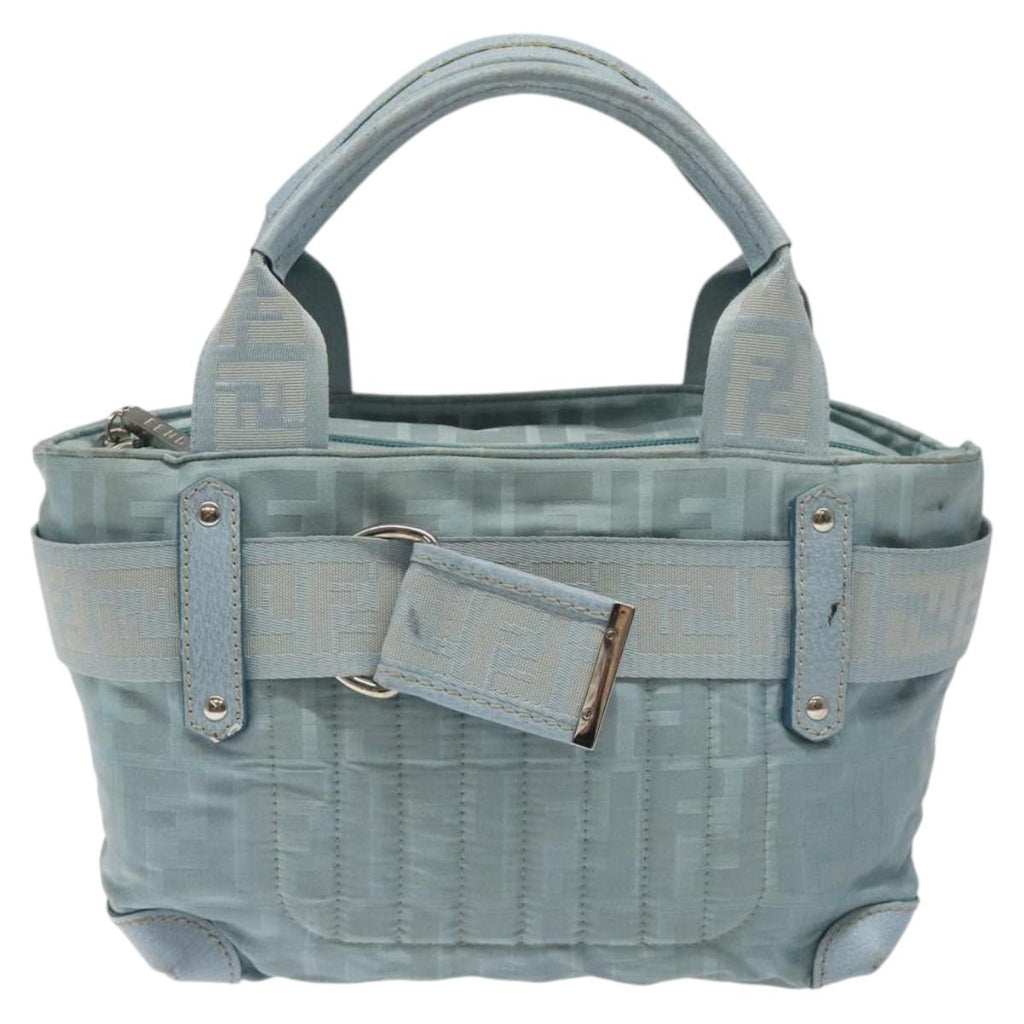 FENDI Zucca Canvas Hand Bag Blue Silver MY411
