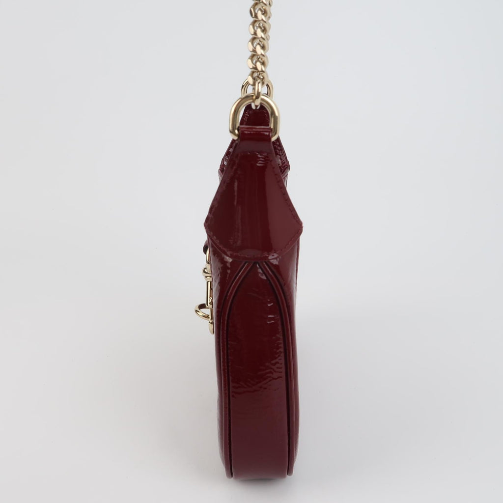 Gucci Jackie 1961 Mini Notte Burgundy Ancora Red Patent Leather Gold Chain Strap Crossbody Bag