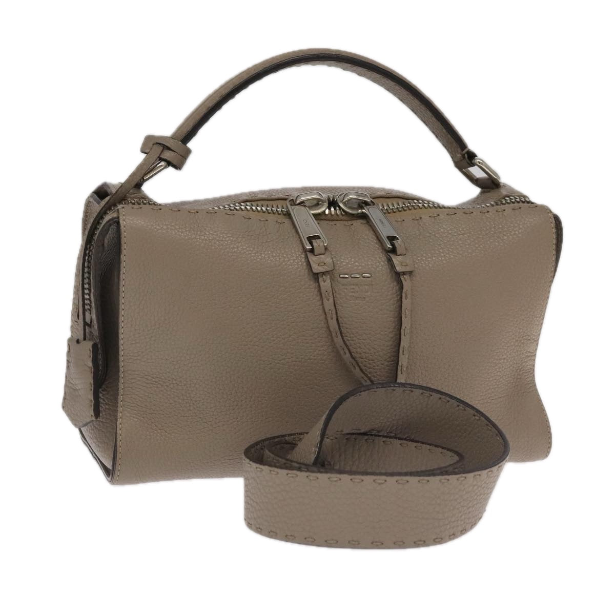 FENDI Hand Bag Leather 2way Gray Silver PP053