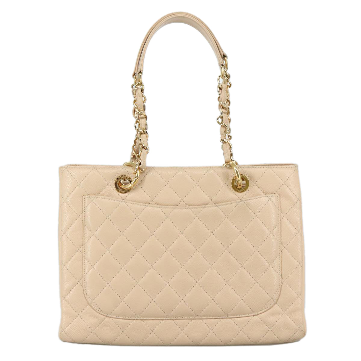 CHANEL Matelasse Chain Tote Bag Caviar Skin Beige Gold CC PP121V