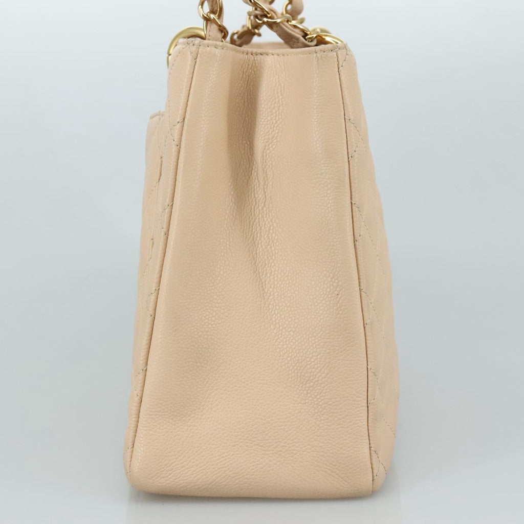 CHANEL Matelasse Chain Tote Bag Caviar Skin Beige Gold CC PP121V