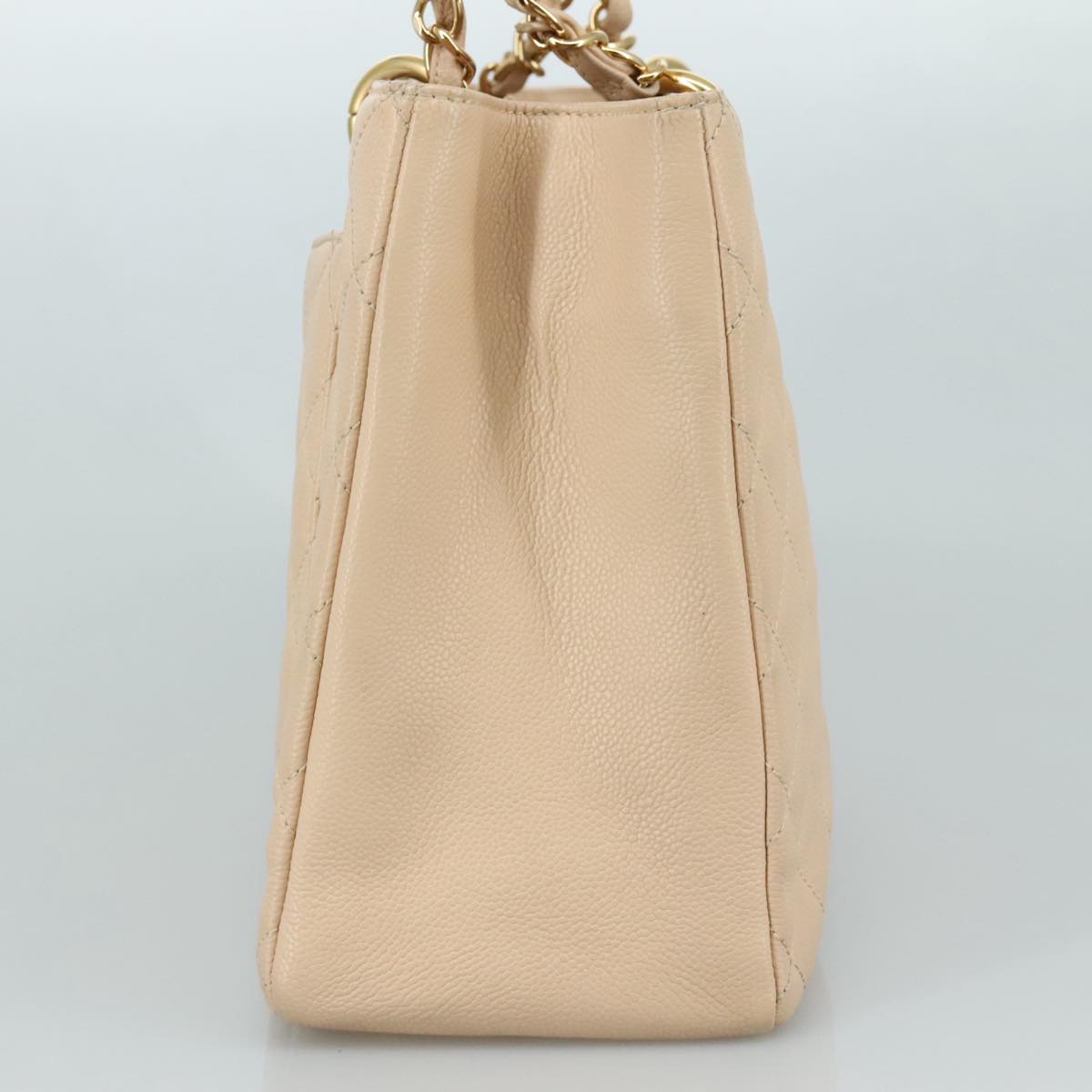 CHANEL Matelasse Chain Tote Bag Caviar Skin Beige Gold CC PP121V