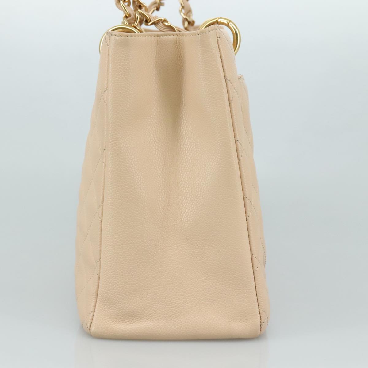 CHANEL Matelasse Chain Tote Bag Caviar Skin Beige Gold CC PP121V