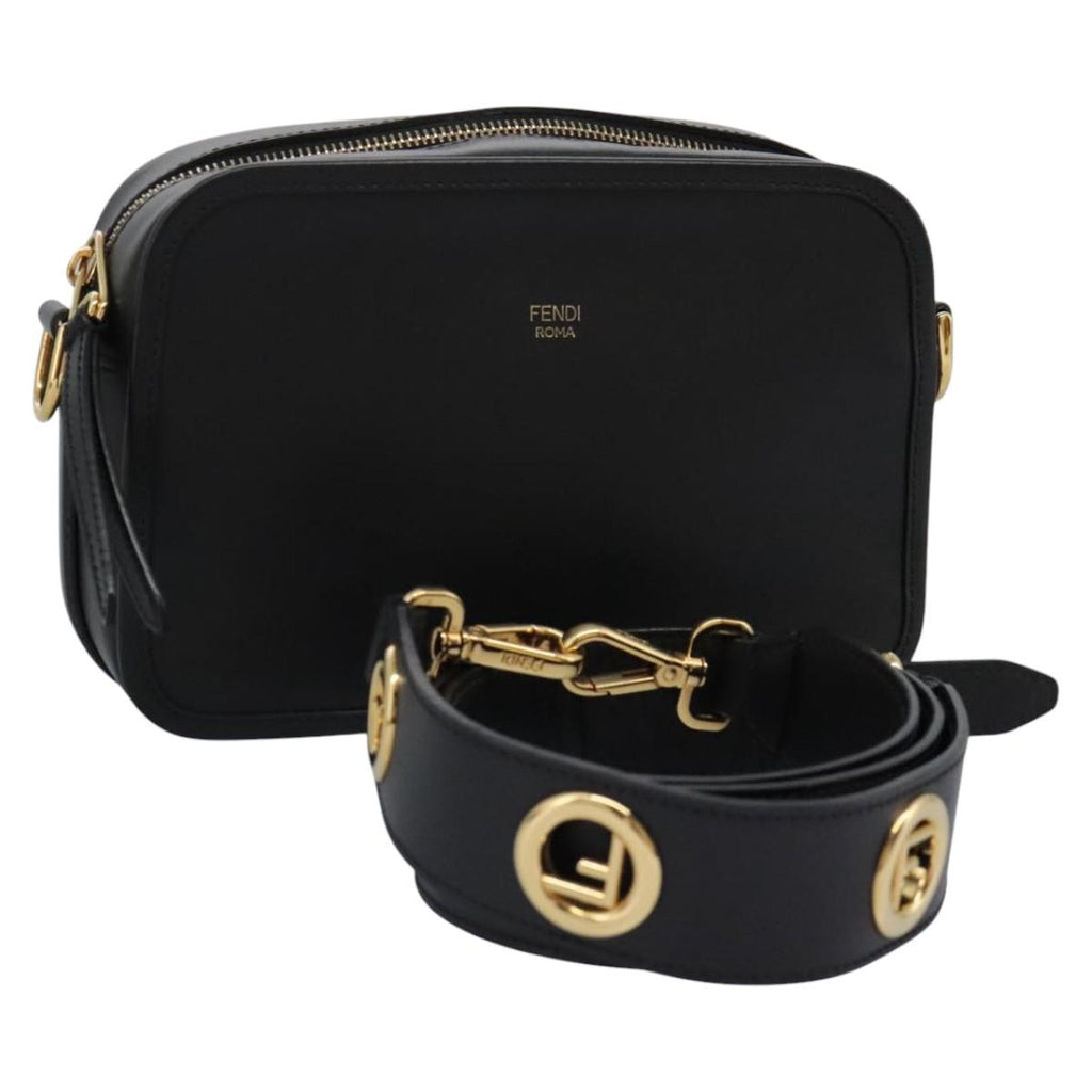 FENDI Shoulder Bag Leather Black Gold PP343