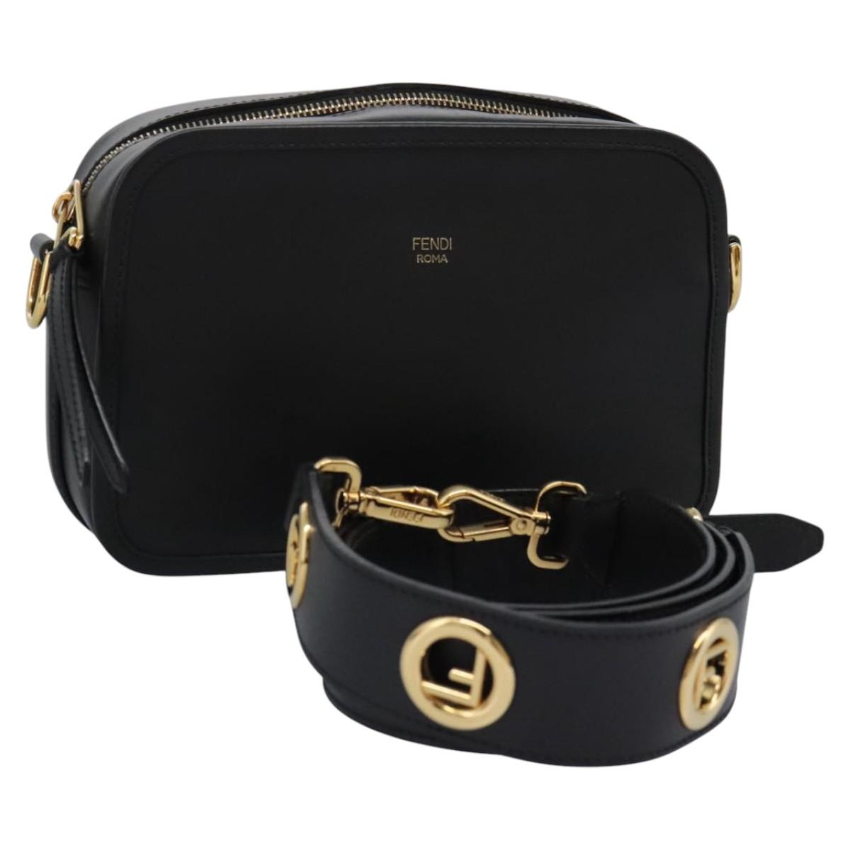 FENDI Shoulder Bag Leather Black Gold PP343