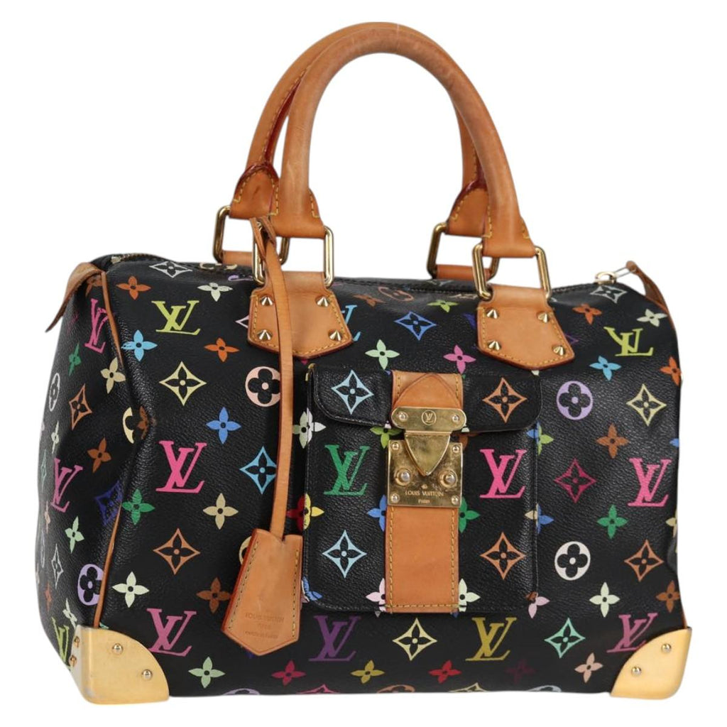 LOUIS VUITTON Monogram Multicolor Speedy 30 Hand Bag Black M92642 LV PP678V