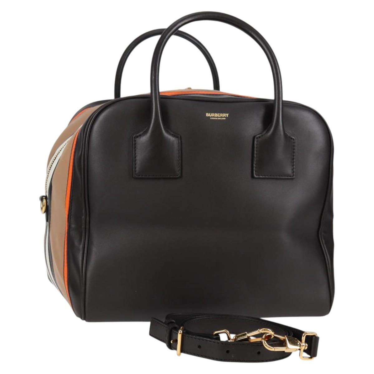 BURBERRY Hand Bag Leather 2way Black Gold PP726V