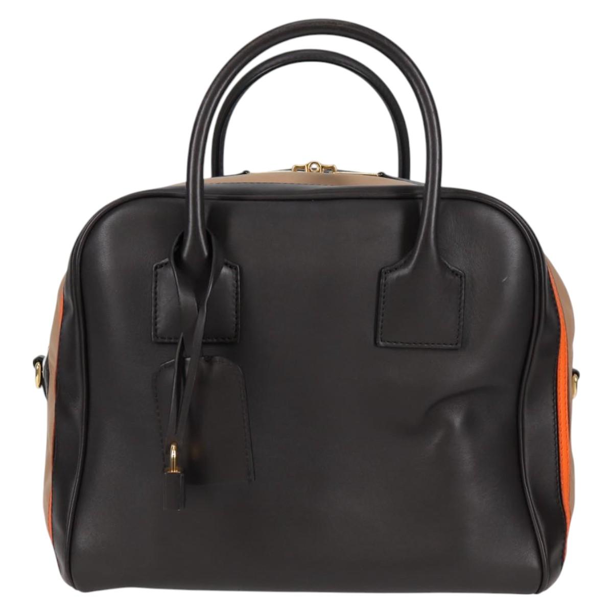 BURBERRY Hand Bag Leather 2way Black Gold PP726V