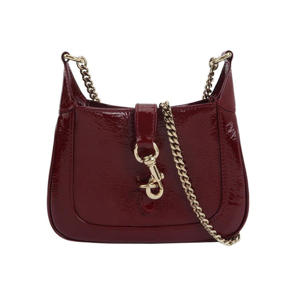 Gucci Jackie 1961 Mini Notte Burgundy Ancora Red Patent Leather Gold Chain Strap Crossbody Bag
