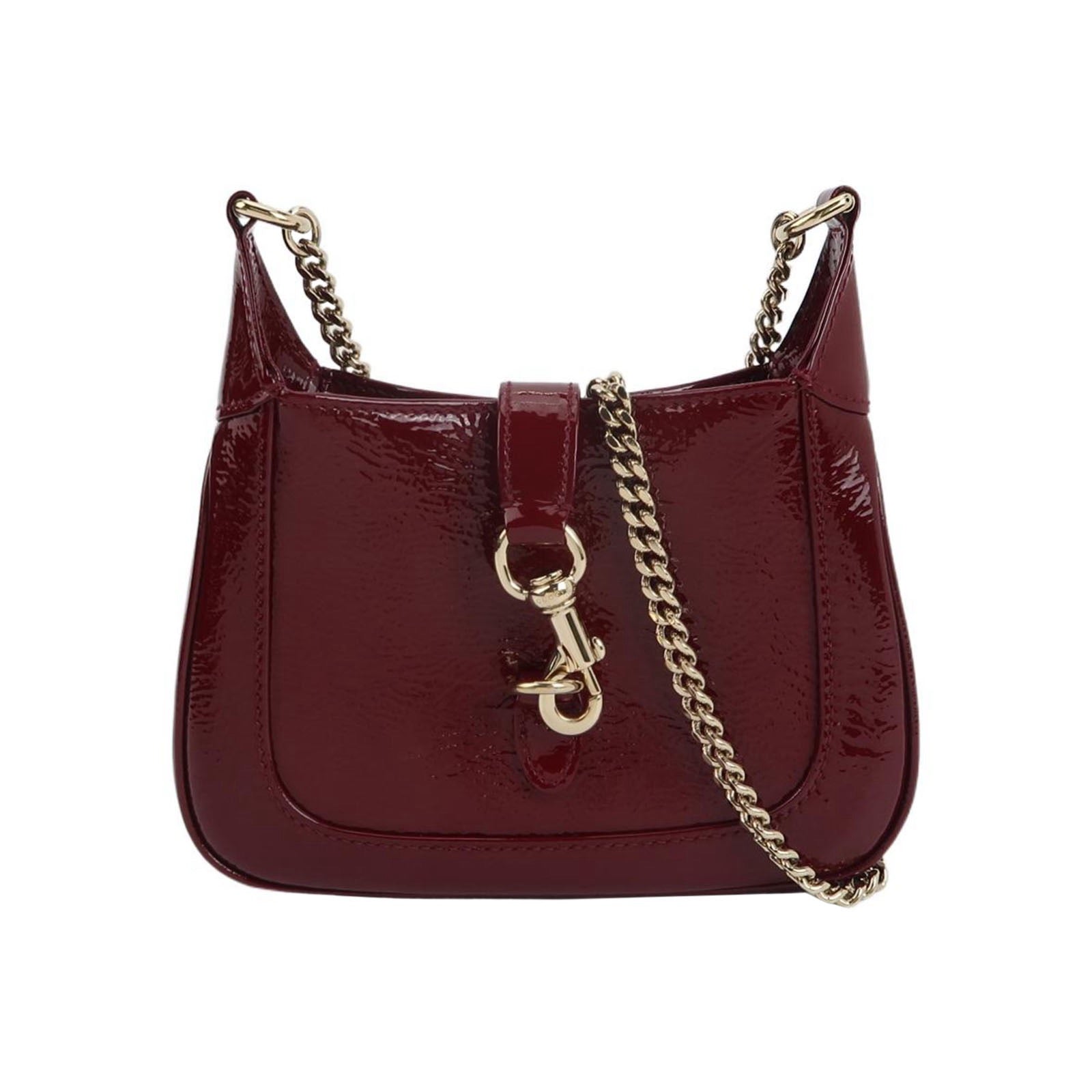 Gucci Jackie 1961 Mini Notte Burgundy Ancora Red Patent Leather Gold Chain Strap Crossbody Bag