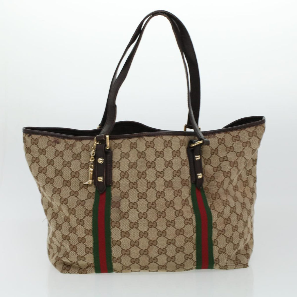 GUCCI GG Canvas Web Sherry Line Hand Bag 2Set Beige Green Yellow rd5183