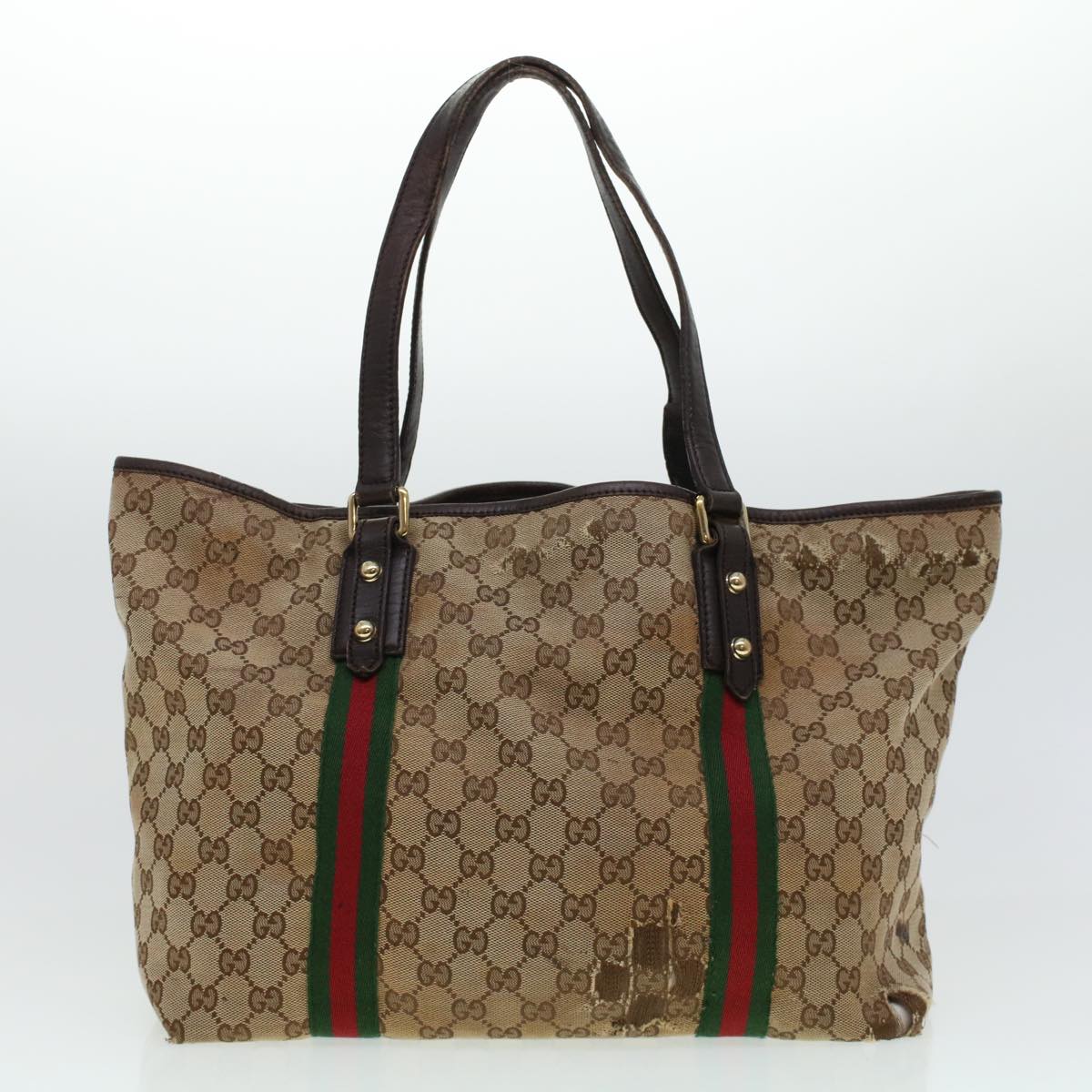 GUCCI GG Canvas Web Sherry Line Hand Bag 2Set Beige Green Yellow rd5183