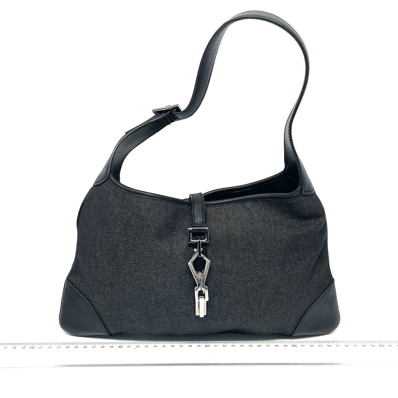 Gucci Jackie Vintage Medium Black Denim Leather Silver Hardware Shoulder Bag
