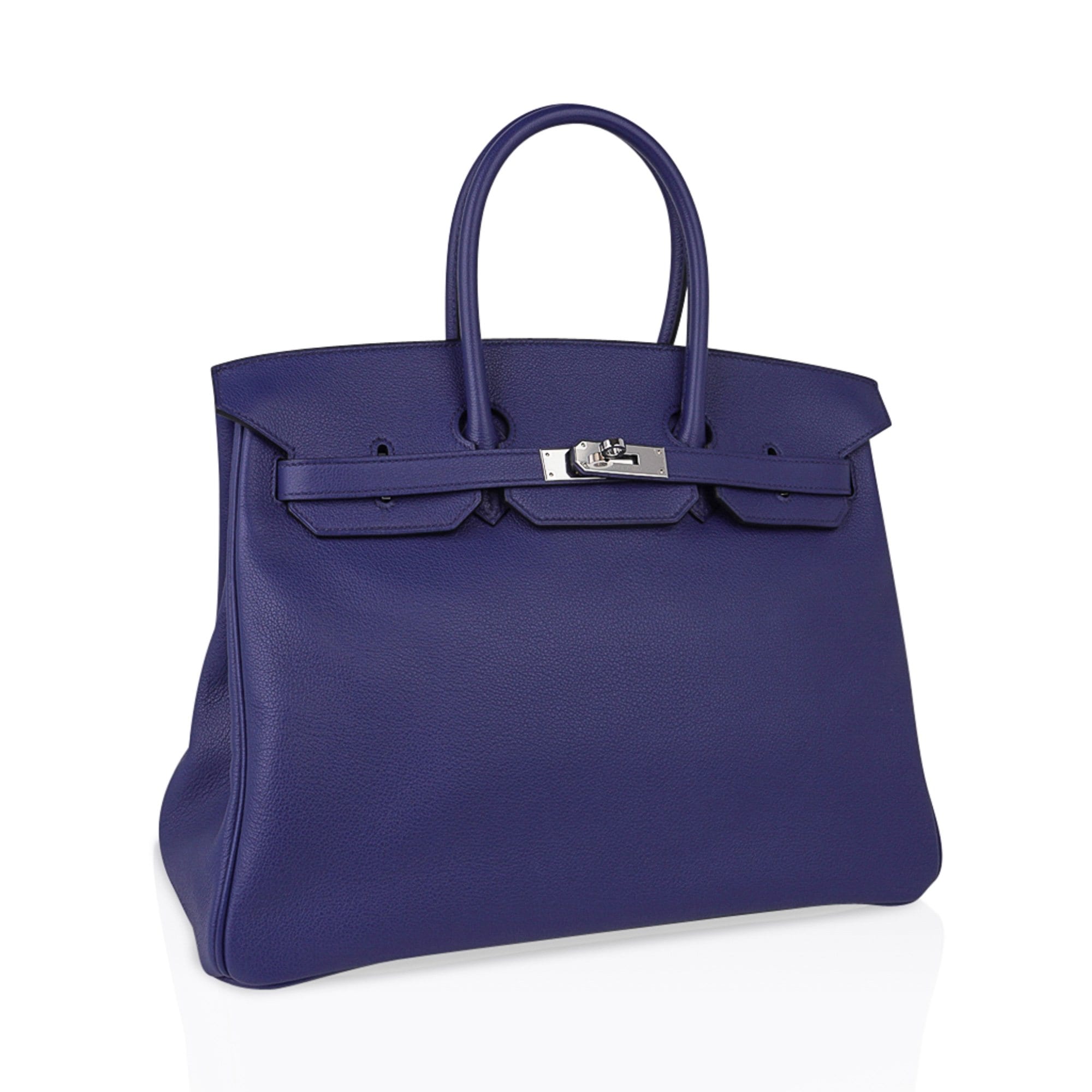 Hermes Limited Edition Birkin 35 Bag Blue Sapphire Taurillon Novillo Leather & Toile Sea Surf & Fun