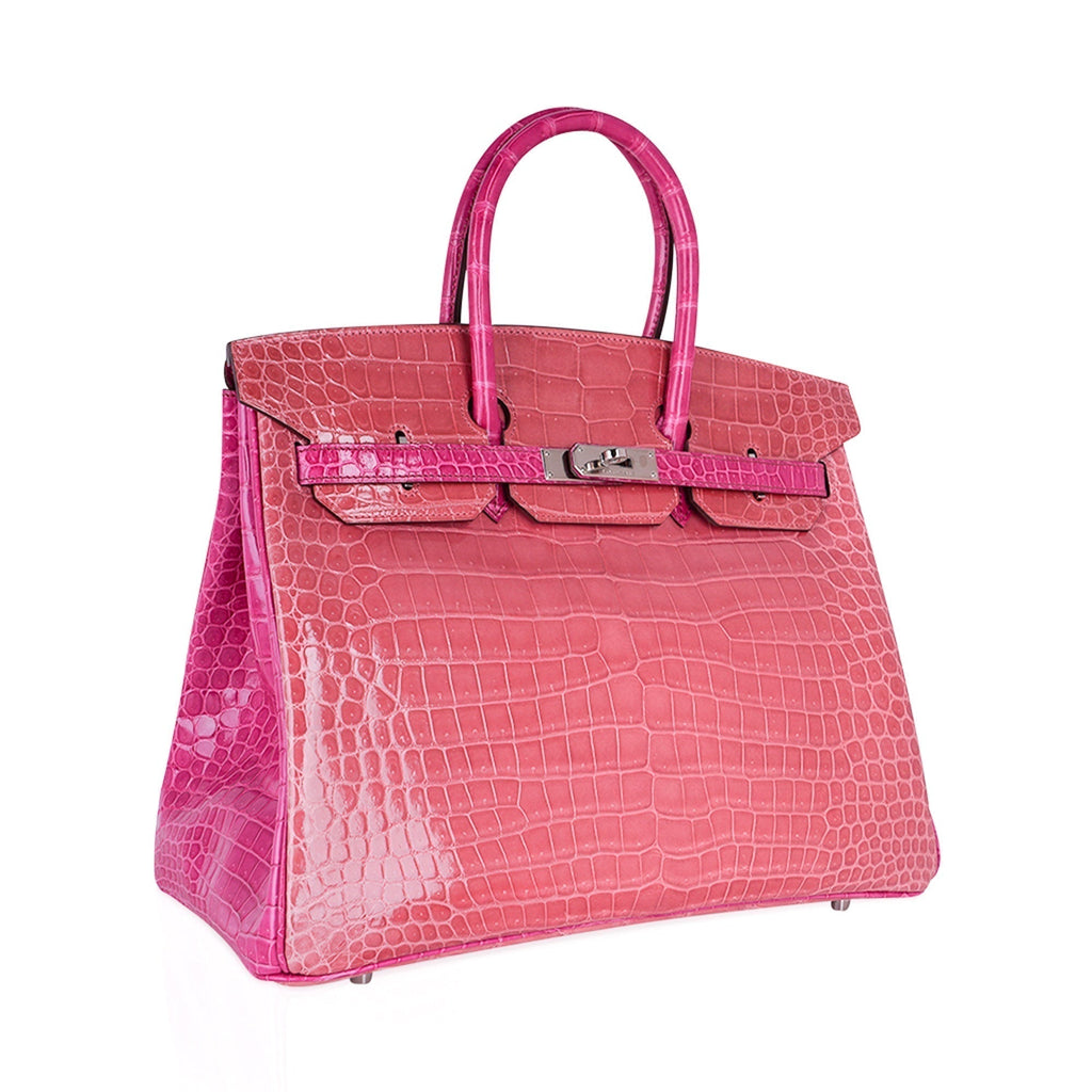 Hermes Birkin 35 Bag Rose Indien & Fuchsia Porosus Crocodile with Palladium Hardware