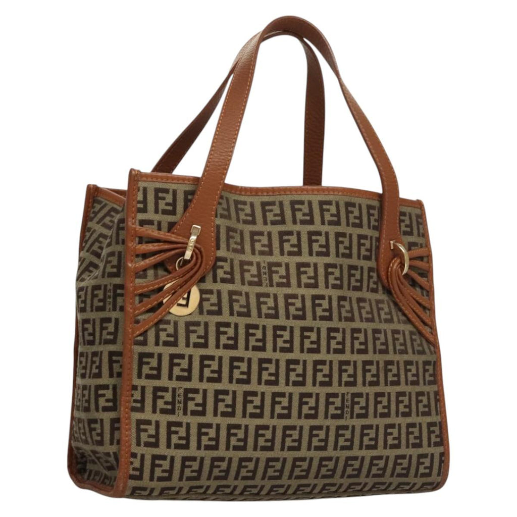 FENDI Zucchino Canvas Hand Bag Brown Gold sw308