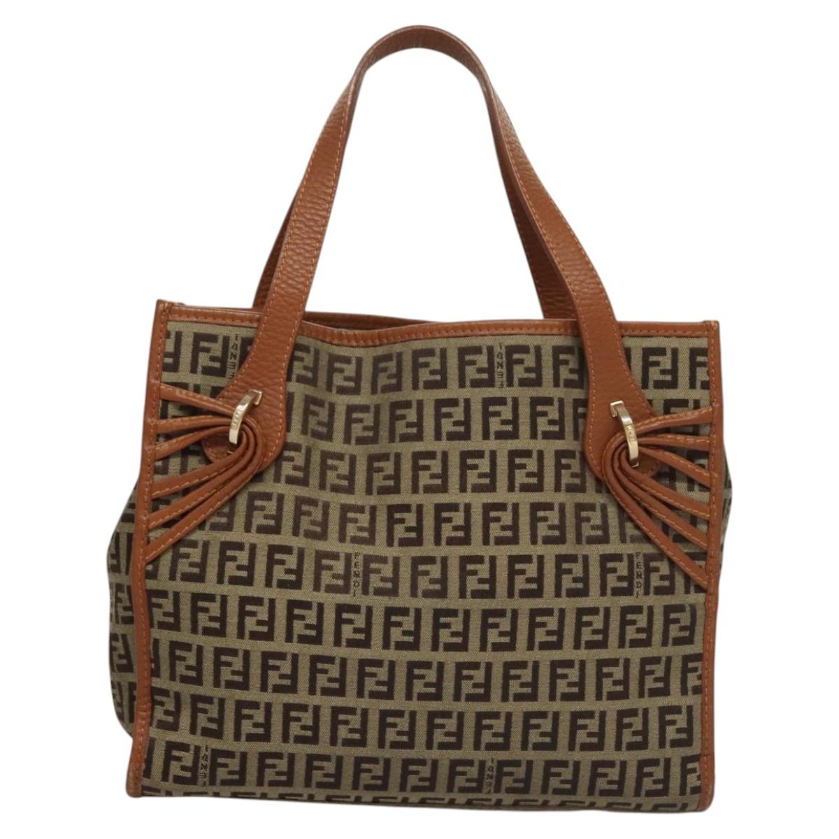 FENDI Zucchino Canvas Hand Bag Brown Gold sw308