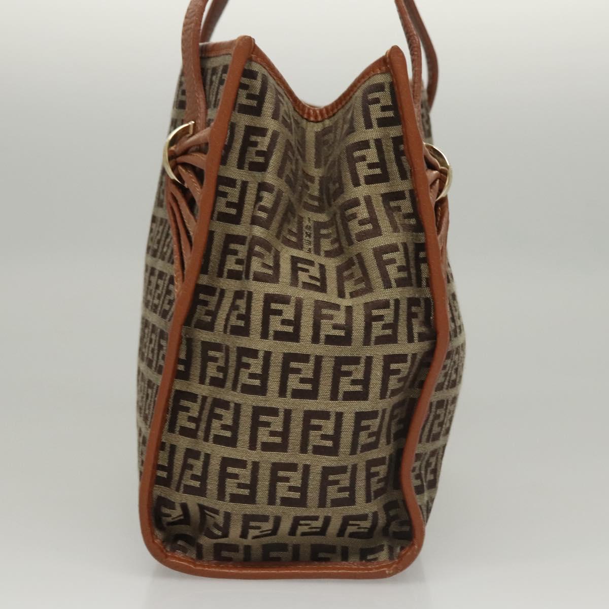 FENDI Zucchino Canvas Hand Bag Brown Gold sw308