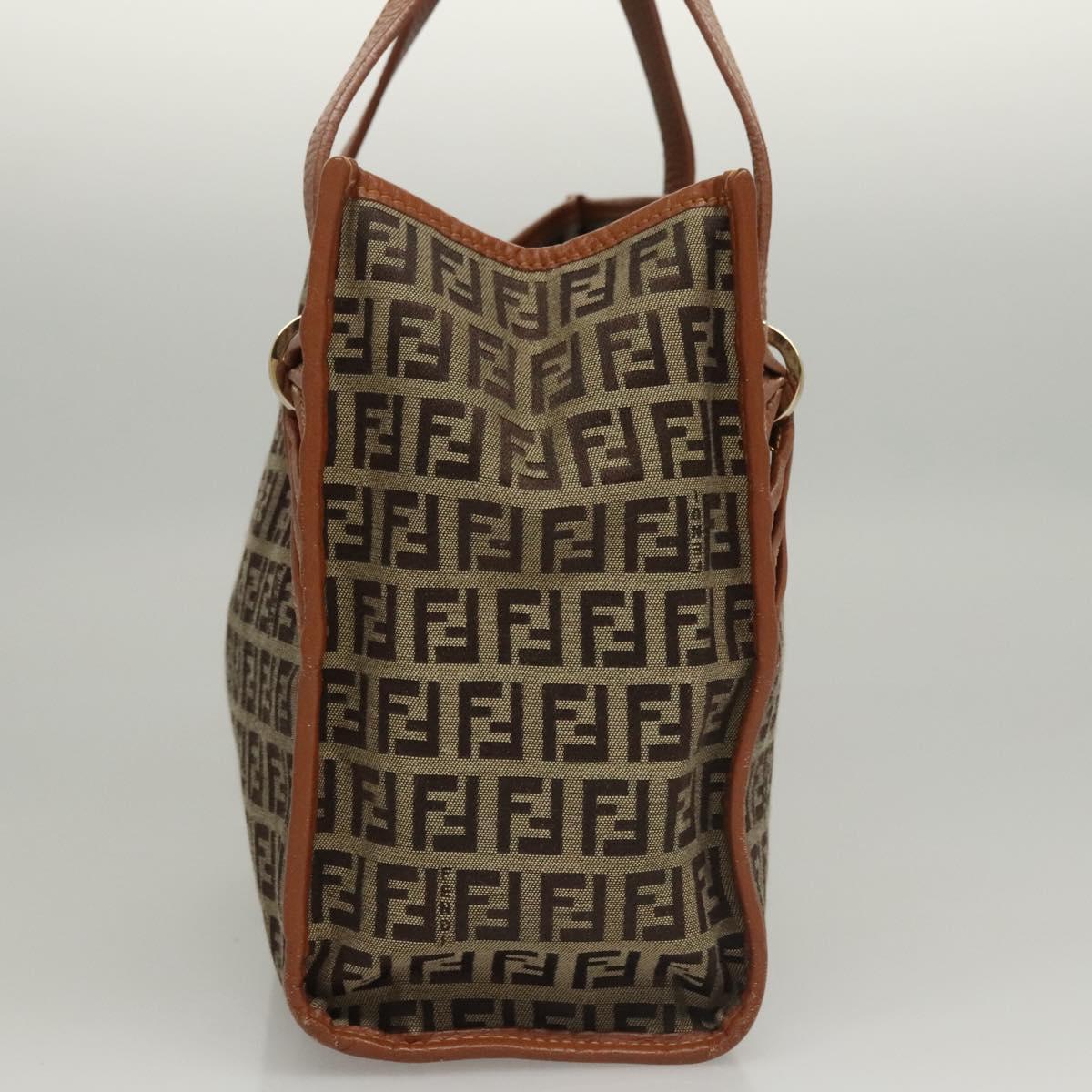 FENDI Zucchino Canvas Hand Bag Brown Gold sw308