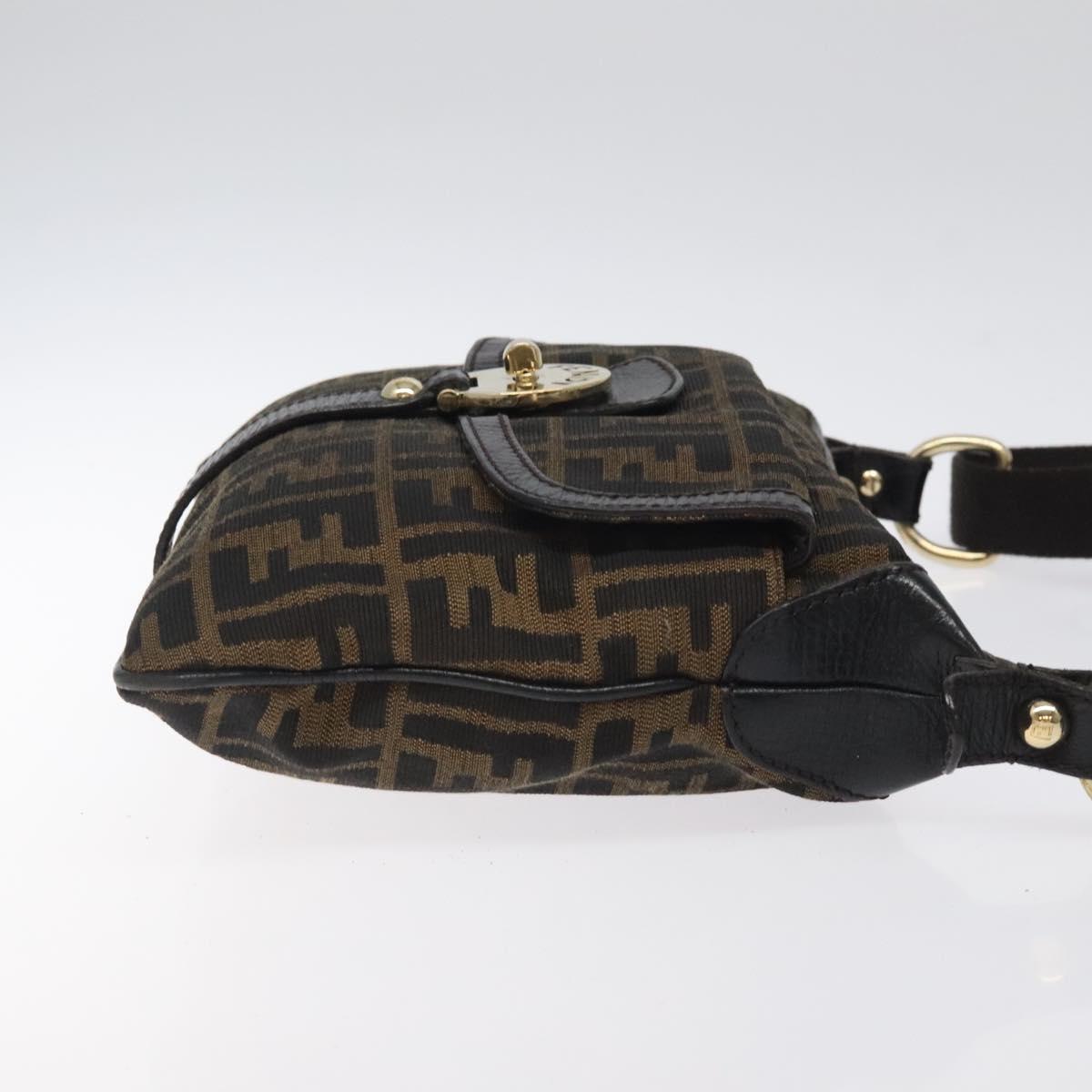 FENDI Zucca Canvas Shoulder Bag Black Brown gold sw462