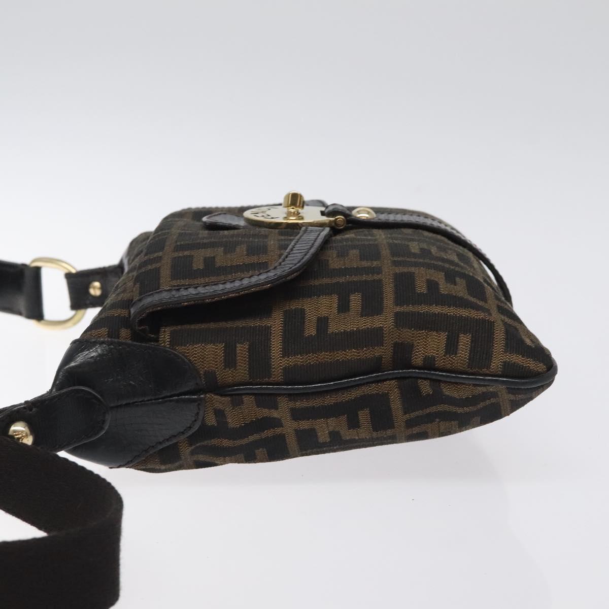 FENDI Zucca Canvas Shoulder Bag Black Brown gold sw462