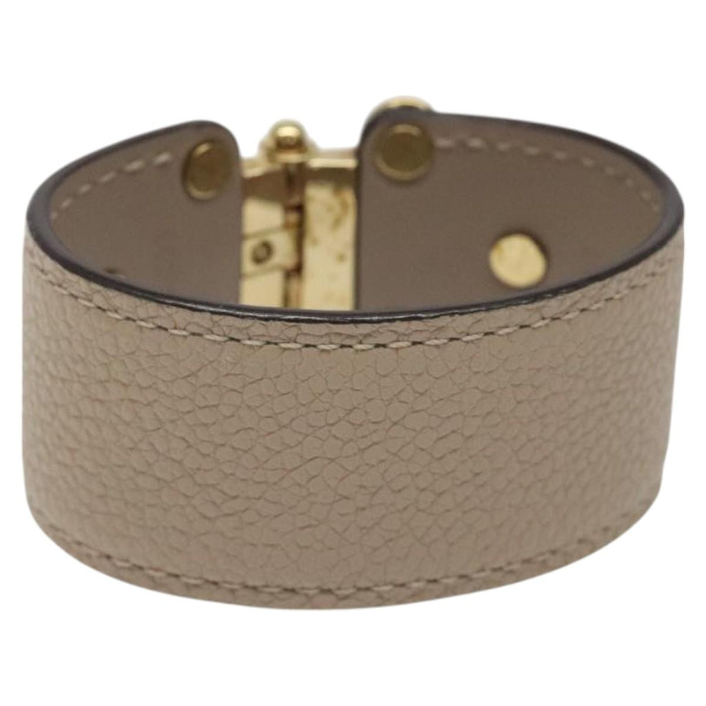 LOUIS VUITTON Brass Save Bracelet Leather Beige M6750 LV sw557