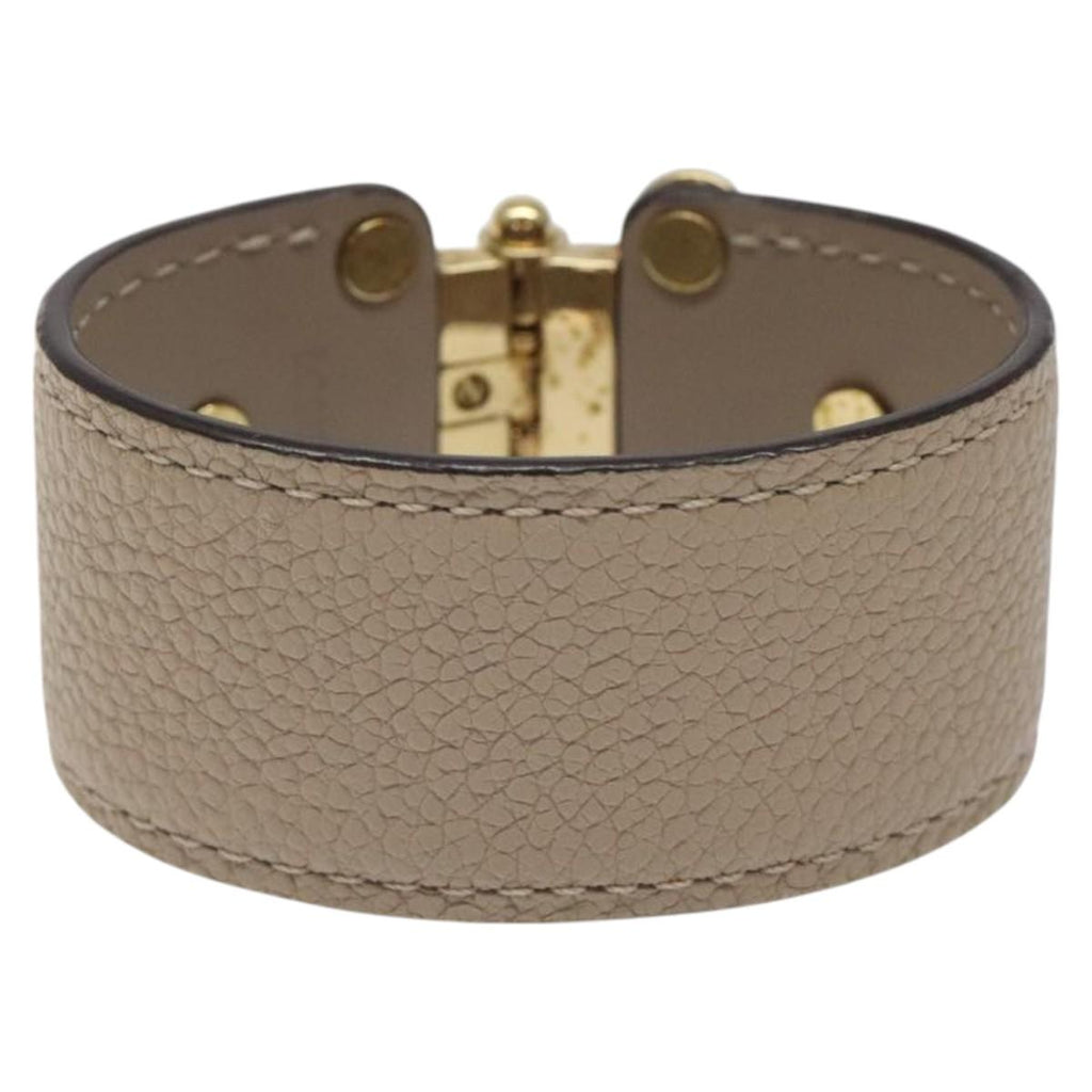 LOUIS VUITTON Brass Save Bracelet Leather Beige M6750 LV sw557