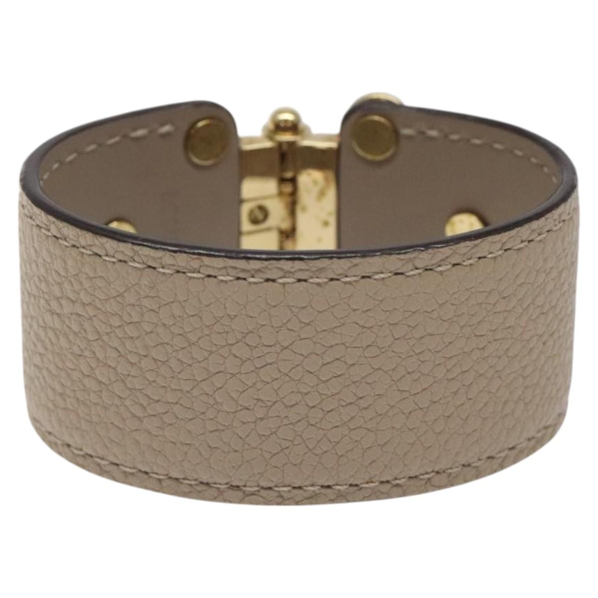 LOUIS VUITTON Brass Save Bracelet Leather Beige M6750 LV sw557