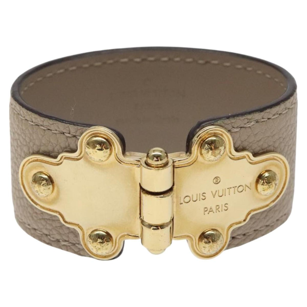 LOUIS VUITTON Brass Save Bracelet Leather Beige M6750 LV sw557