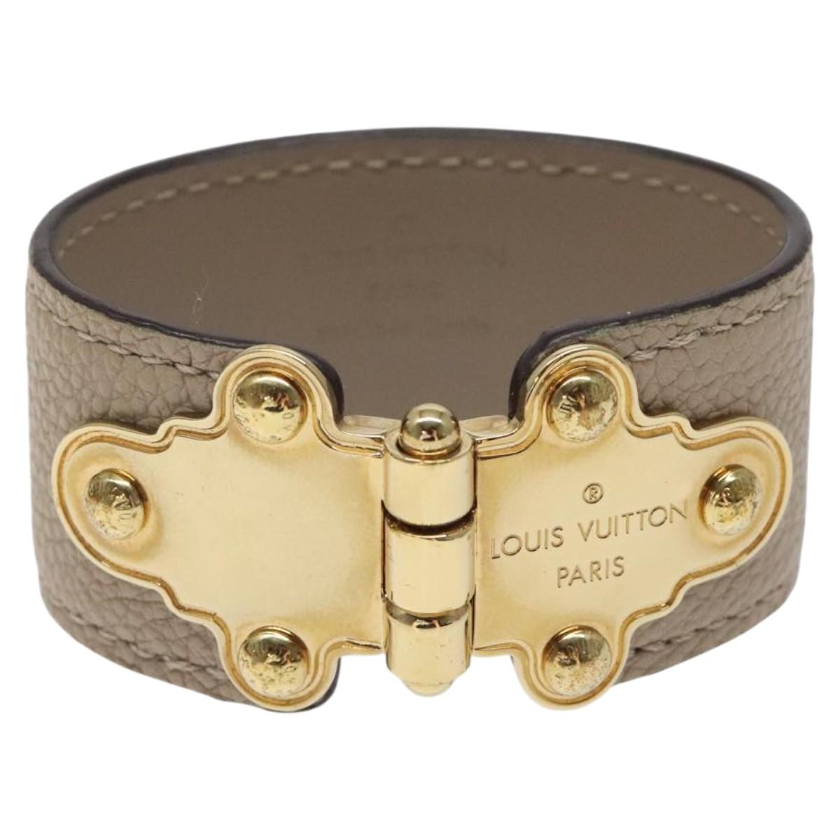 LOUIS VUITTON Brass Save Bracelet Leather Beige M6750 LV sw557