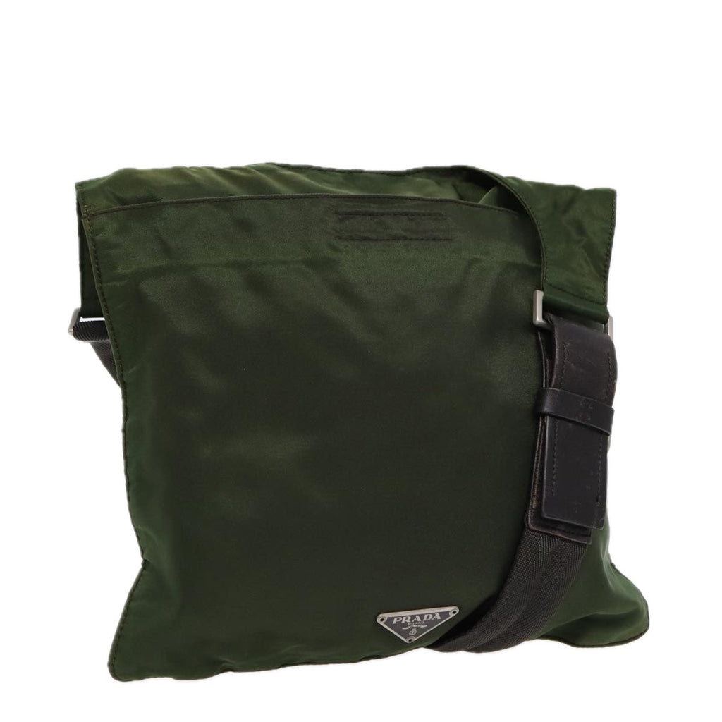 PRADA Shoulder Bag Nylon Khaki Dark Brown Silver tb1125