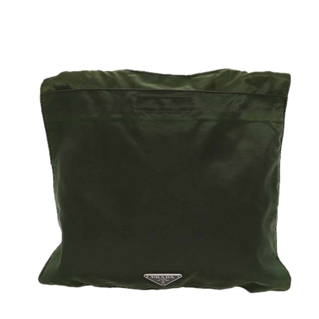 PRADA Shoulder Bag Nylon Khaki Dark Brown Silver tb1125