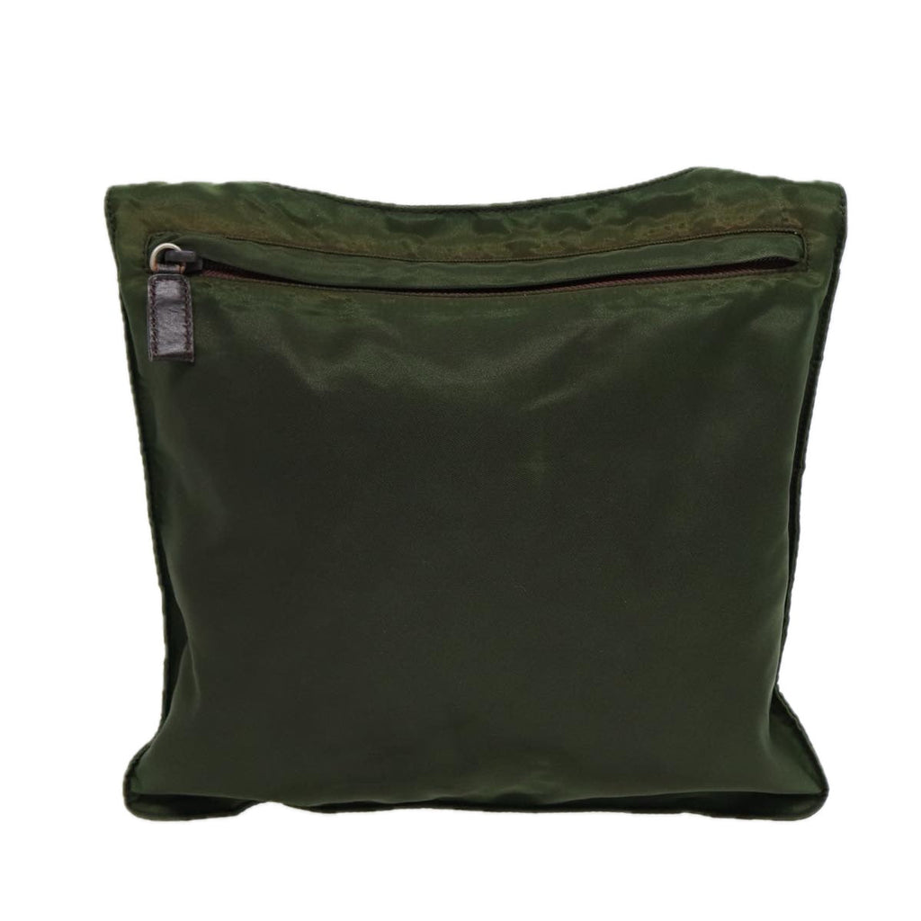 PRADA Shoulder Bag Nylon Khaki Dark Brown Silver tb1125