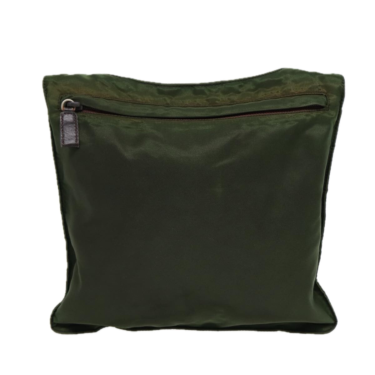 PRADA Shoulder Bag Nylon Khaki Dark Brown Silver tb1125