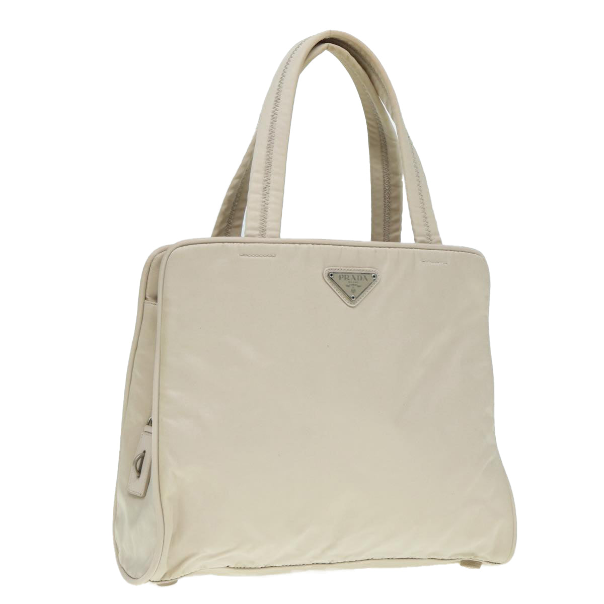 PRADA Hand Bag Nylon Beige Silver tb1164