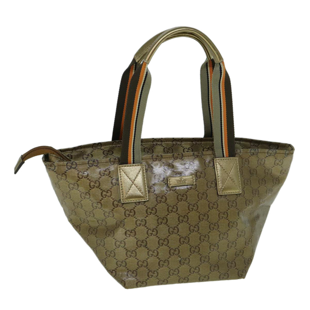 GUCCI GG Crystal Sherry Line Tote Bag Gold Tone Brown gray 131228 tb959