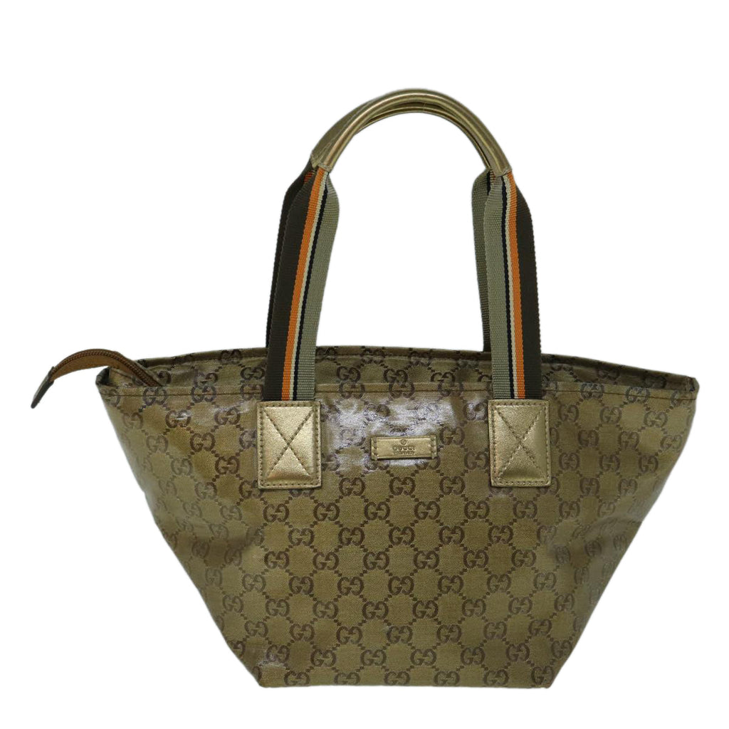 GUCCI GG Crystal Sherry Line Tote Bag Gold Tone Brown gray 131228 tb959