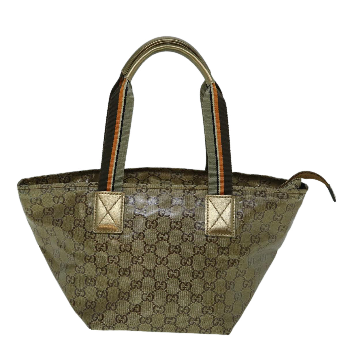 GUCCI GG Crystal Sherry Line Tote Bag Gold Tone Brown gray 131228 tb959